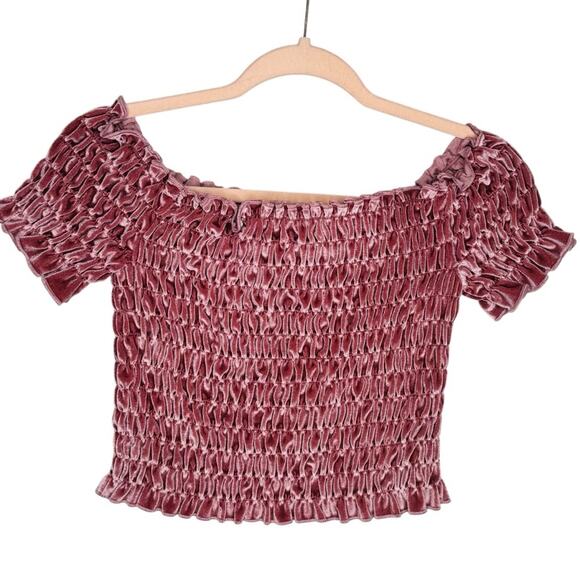 Wild Fable Velvet Short Sleeve Crop Top Elastic Size M Medium - Picture 3 of 7